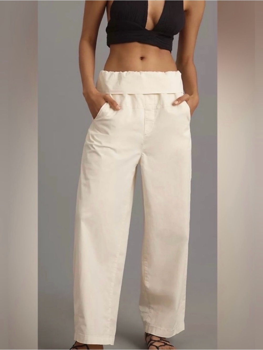 Anthropologie Pilcro Ivory Paper Bag High-Waist Utility Pants. M. NWT. Cotton!